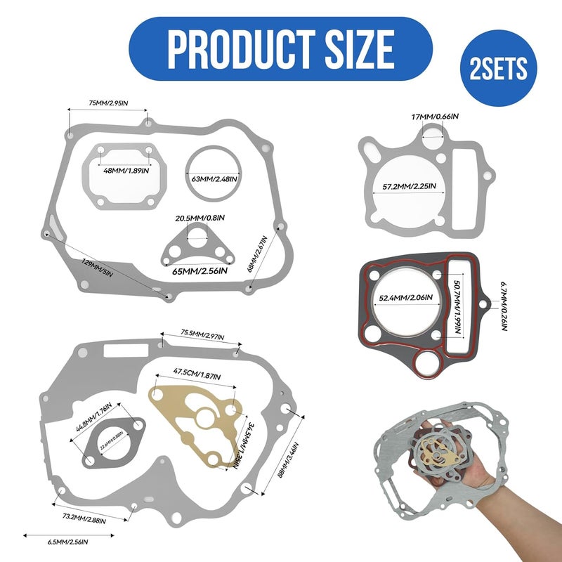 TNJPSEK 2 Pack 110cc 52.4mm Bore Cylinder Gasket Kit, Chinese Engine Head Stator Clutch Intake Gasket Compatible with 107cc 110cc 125cc Engine ATV Dirt Bike Go Kart Quad 4 Wheeler Dune Buggy (1P52FMH) - Image 5